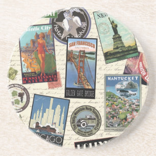 Dessous De Verre En Grès voyage vintage moderne USA