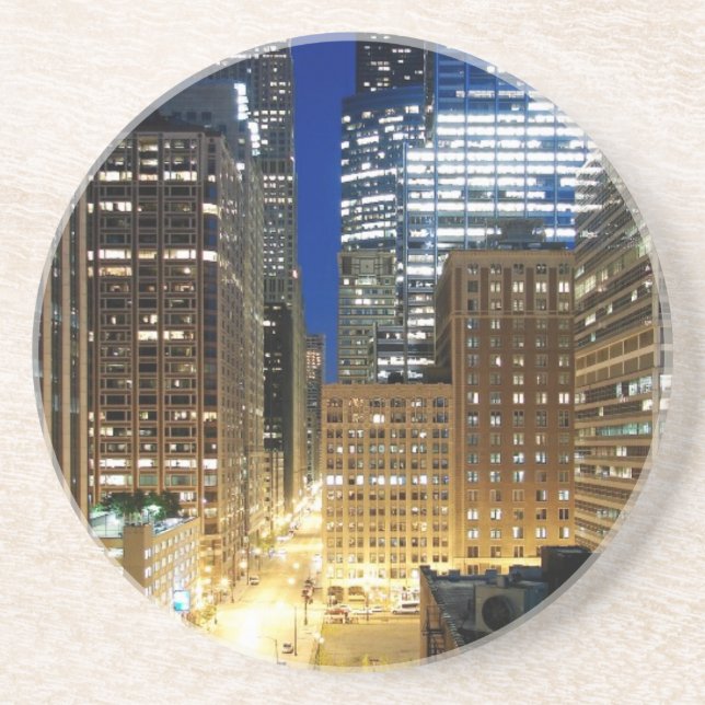 Dessous De Verre En Grès Vue de nuit du paysage urbain de Chicago (Devant)