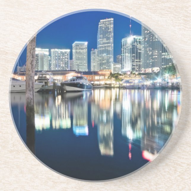 Dessous De Verre En Grès Vue d'horizon avec la réflexion dans l'eau, Miami (Devant)
