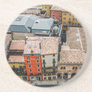 Dessous De Verre En Grès Vue du dessus des façades colorées des bâtiments