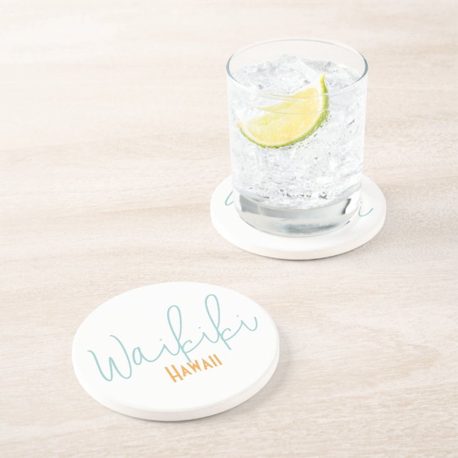 Dessous De Verre En Grès Waikiki, souvenir de voyage à Hawaii (Côté)