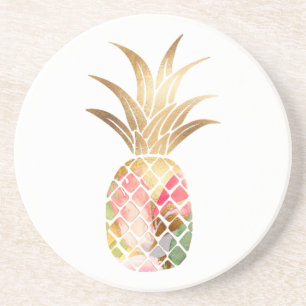 Dessous De Verre En Grès Watercolor Gold Pineapple Coaster