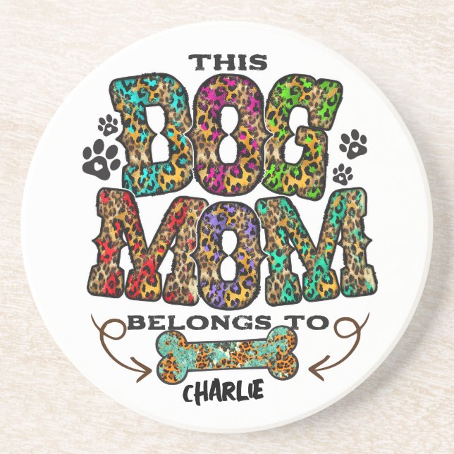 Dessous De Verre En Grès Western Leopard Patch Motif Chien Maman Bone (Devant)