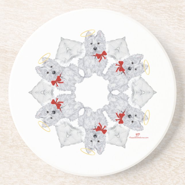 Dessous De Verre En Grès Westie Ange Flocon de Neige (Devant)