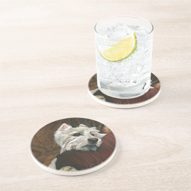 Dessous De Verre En Grès Westie sur canapé (Côté)