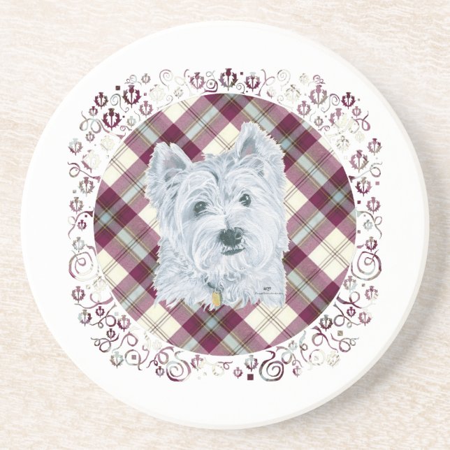 Dessous De Verre En Grès Westie sur Tartan (Devant)