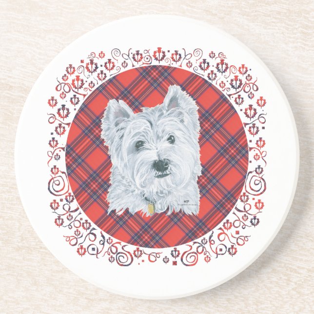 Dessous De Verre En Grès Westie sur Tartan (Devant)