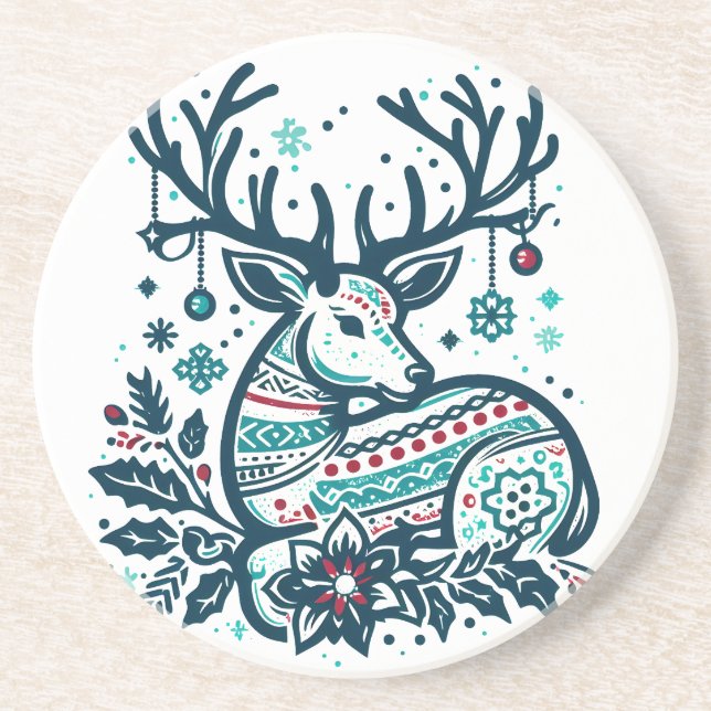 Dessous De Verre En Grès Whimsical Christmas Deer Vector Clipart - Festive (Devant)
