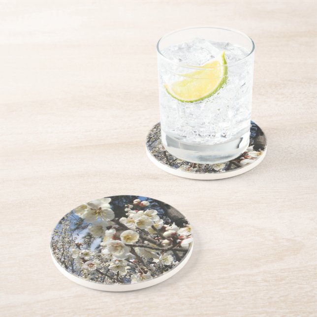 Dessous De Verre En Grès White Cherry Blossom / Sakura / サクラ（桜） (Côté)