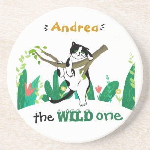 Dessous De Verre En Grès Wild One Greenery Safari Kitty Cat Anniversaire de