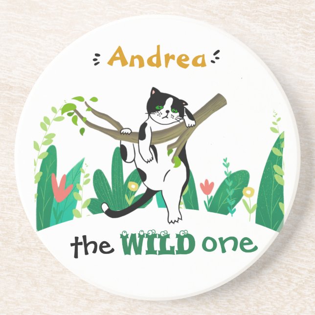 Dessous De Verre En Grès Wild One Greenery Safari Kitty Cat Anniversaire de (Devant)