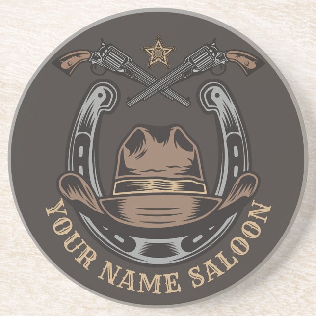 Dessous De Verre En Grès Wild West Revolver Horseshoe Western Cowboy Saloon (Créateur téléchargé)