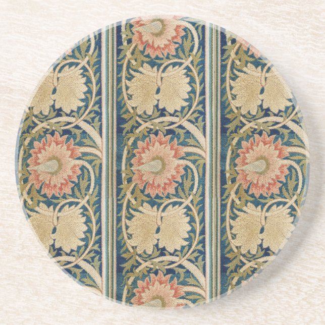Dessous De Verre En Grès William Morris Fleur Rose Soie Broderie Antique (Devant)