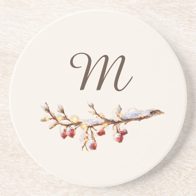 Dessous De Verre En Grès Winter Pinecone & Berry  Monogram (Devant)