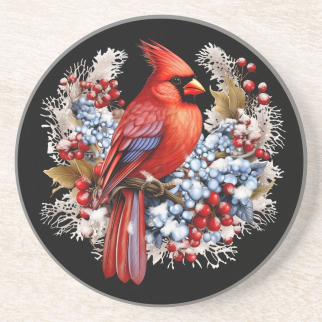 Dessous De Verre En Grès Winter Wonderland Red Cardinal (Devant)