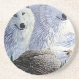 Dessous De Verre En Grès Wolf Eagle Animaux Parc naturel Bureau des affaire