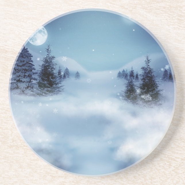 Dessous De Verre En Grès Wonderland d'hiver de nuit (Devant)