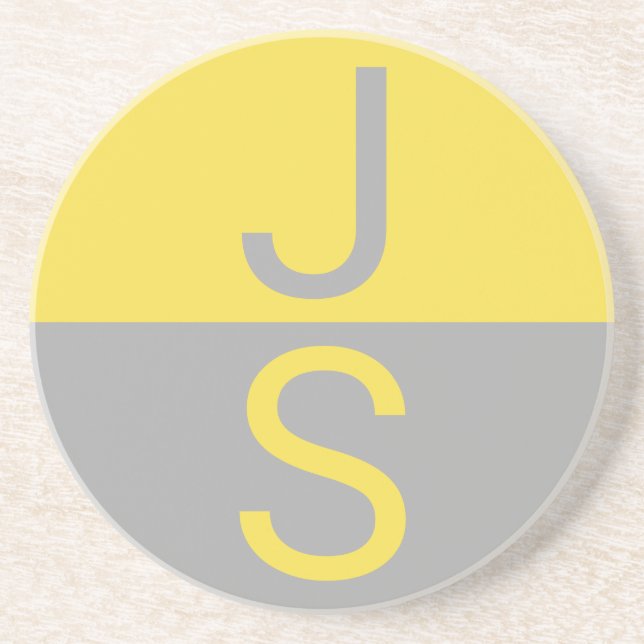 Dessous De Verre En Grès Yellow & Grey Modern Initials monogram (Devant)