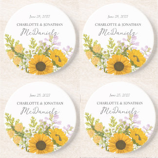 Dessous De Verre En Grès Yellow Modern Sunflowers Bouquet Wedding 