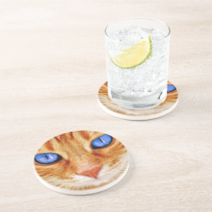 Dessous De Verre En Grès Yeux de chat Yeux de chat Face Thon Tigre Rouge Ch