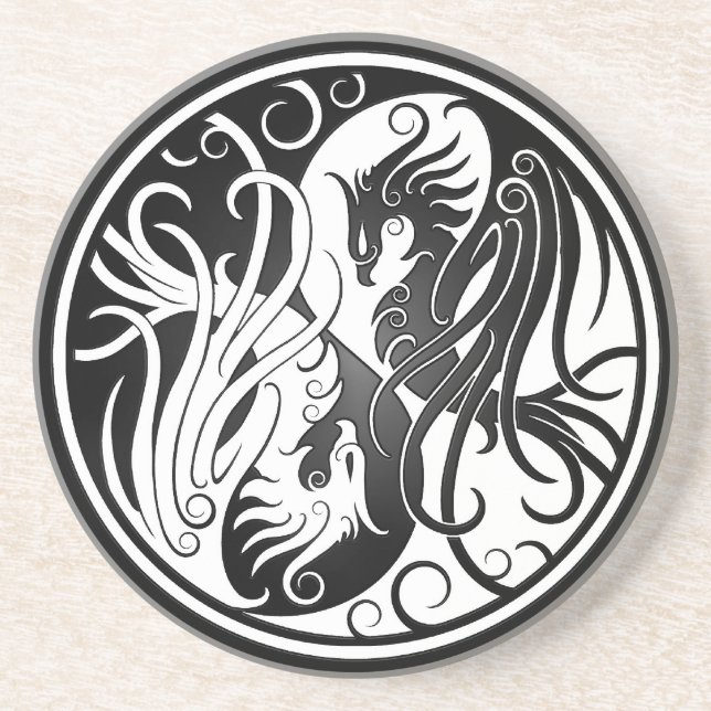 Dessous De Verre En Grès Yin blanc et noir Yang Phoenix (Devant)