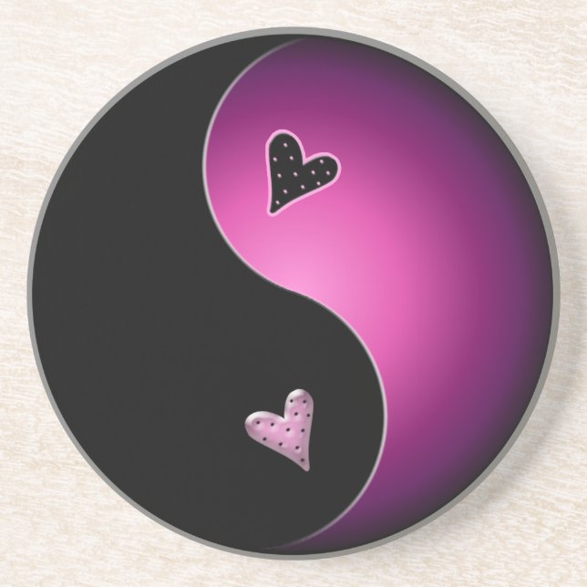 Dessous De Verre En Grès yin yang cœur - rose (Devant)