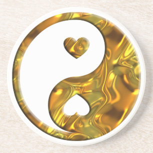 Dessous De Verre En Grès Yin & Yang / Coeurs or