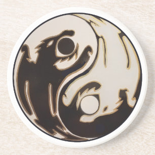 Dessous De Verre En Grès Yin Yang Double Dragon