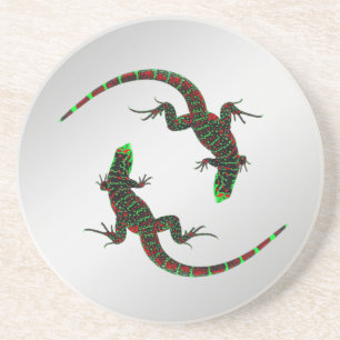 Dessous De Verre En Grès Yin Yang Lizards Argent