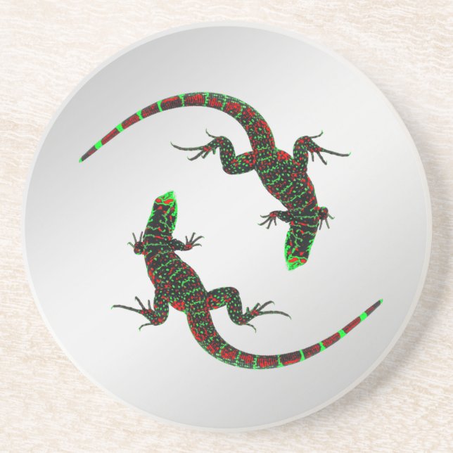 Dessous De Verre En Grès Yin Yang Lizards Argent (Devant)