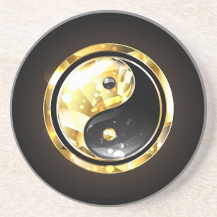 Dessous De Verre En Grès Yin Yang or sur noir
