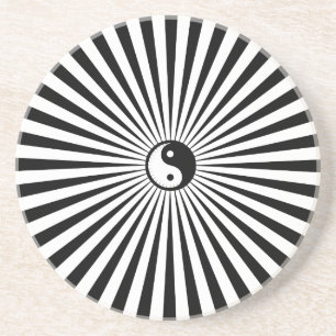 Dessous De Verre En Grès Yin-Yang Sun Roue-Noir/blanc