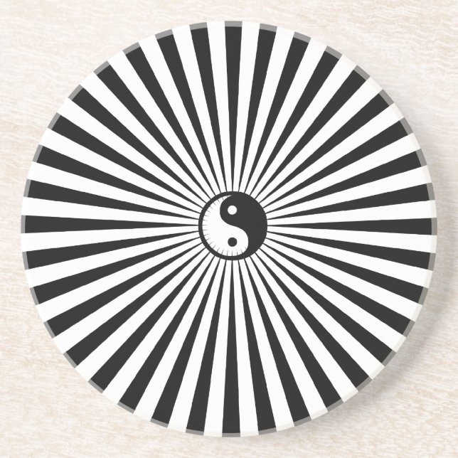 Dessous De Verre En Grès Yin-Yang Sun Roue-Noir/blanc (Devant)