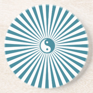 Dessous De Verre En Grès Yin-Yang Sun Wheel-Blue/White