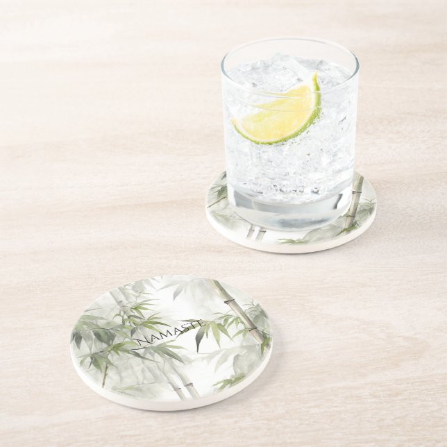 Dessous De Verre En Grès Yoga de pleine conscience en bambou vert (Côté)