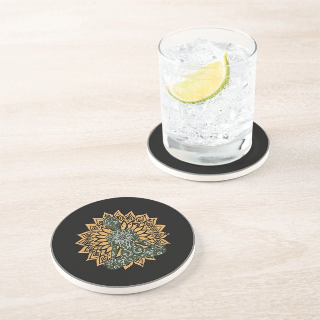 Dessous De Verre En Grès Yoga Lotus Pose Zen Graphisme (Côté)