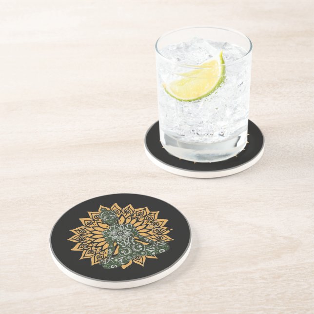 Dessous De Verre En Grès Yoga Lotus Pose Zen Graphisme (Côté)