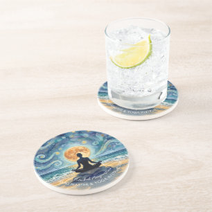 Dessous De Verre En Grès Yoga Méditation Ciel Nocturne Étoilé Lune Plage Oc