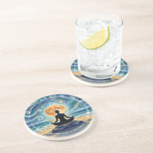 Dessous De Verre En Grès Yoga Méditation Ciel Nocturne Étoilé Lune Plage Oc