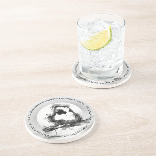 Dessous De Verre En Grès Yoga Reiki à une jambe King Pigeon Pose Aquarelle (Côté)