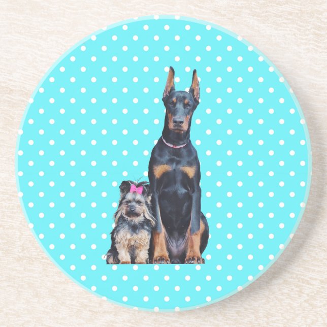 Dessous De Verre En Grès Yorkshire Terrier Doberman Pois bleus (Devant)
