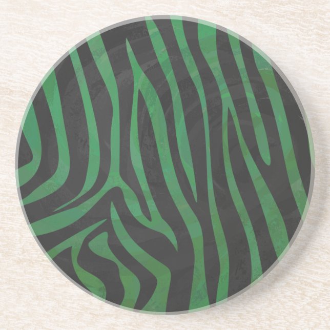 Dessous De Verre En Grès Zebra Black et Green Print (Devant)