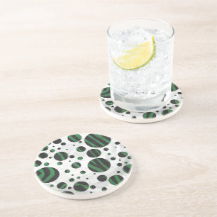 Dessous De Verre En Grès Zebra noir et vert Polka point