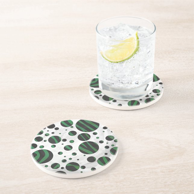 Dessous De Verre En Grès Zebra noir et vert Polka point (Côté)