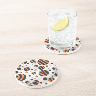 Dessous De Verre En Grès Zebra Pois noirs et orange