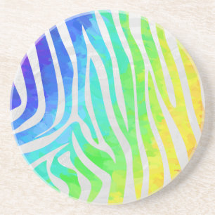 Dessous De Verre En Grès Zebra Rainbow et White Print