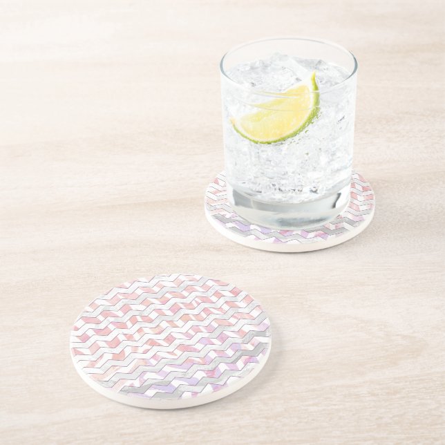 Dessous De Verre En Grès Zebra rose et blanc Chevron (Côté)