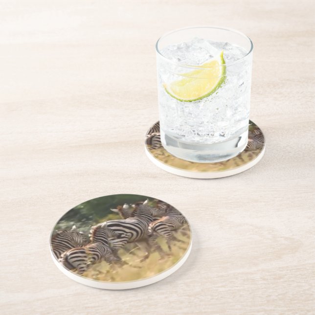 Dessous De Verre En Grès Zèbres en mouvement : Un voyage de mille milles (Côté)