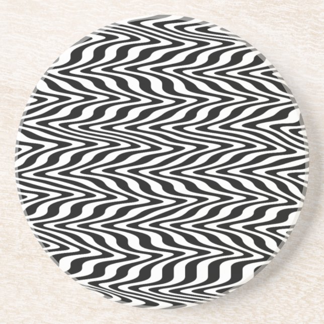 Dessous De Verre En Grès Zig-Zag Abstrait bleu et blanc (Devant)