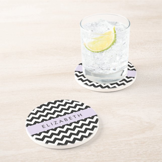 Dessous De Verre En Grès Zigzag noir et blanc, Motif Chevron, Votre nom (Côté)